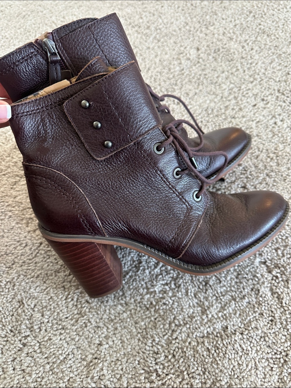 Franco Sarto Dark Brown Lace-Up Block Heel Ankle Boots